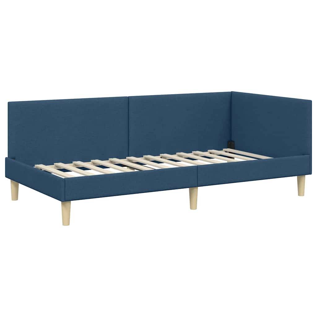 vidaXL Eckbettgestell Blau 80 cm x 200 cm Stoff und Sperrholz
