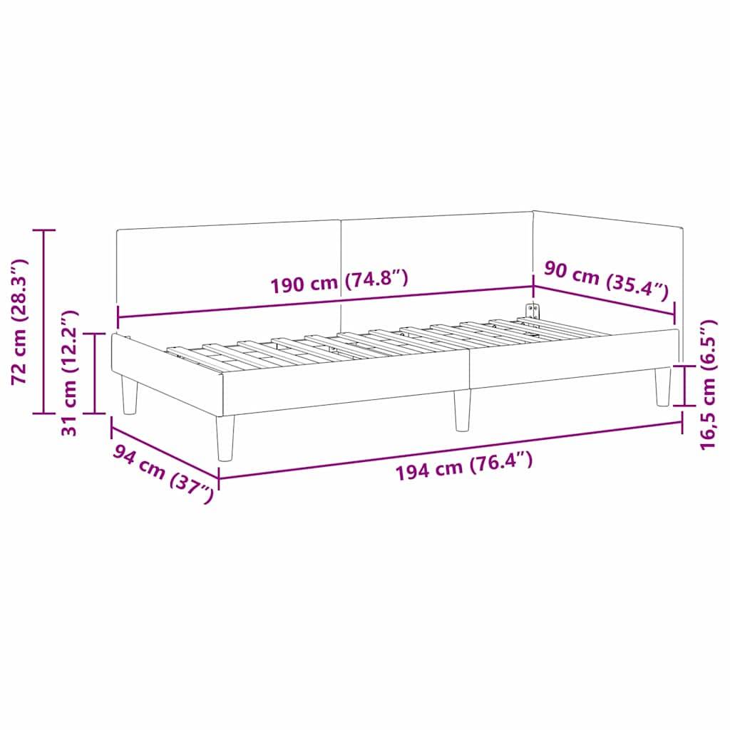 Diagramm eines Bettgestells mit Abmessungen: 76,4
