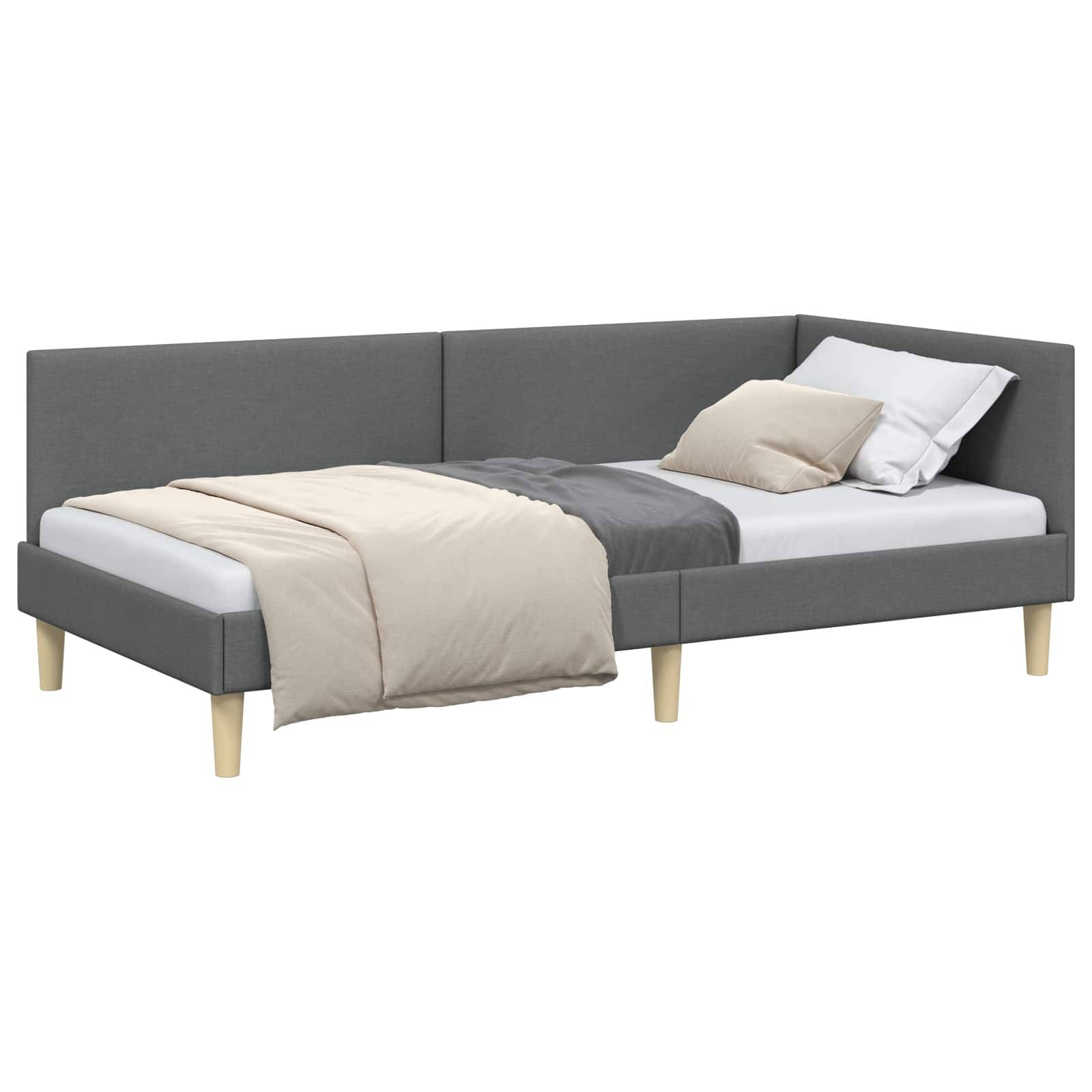 vidaXL Eckbettgestell Dunkelgrau 100 cm x 200 cm Stoff und Sperrholz
