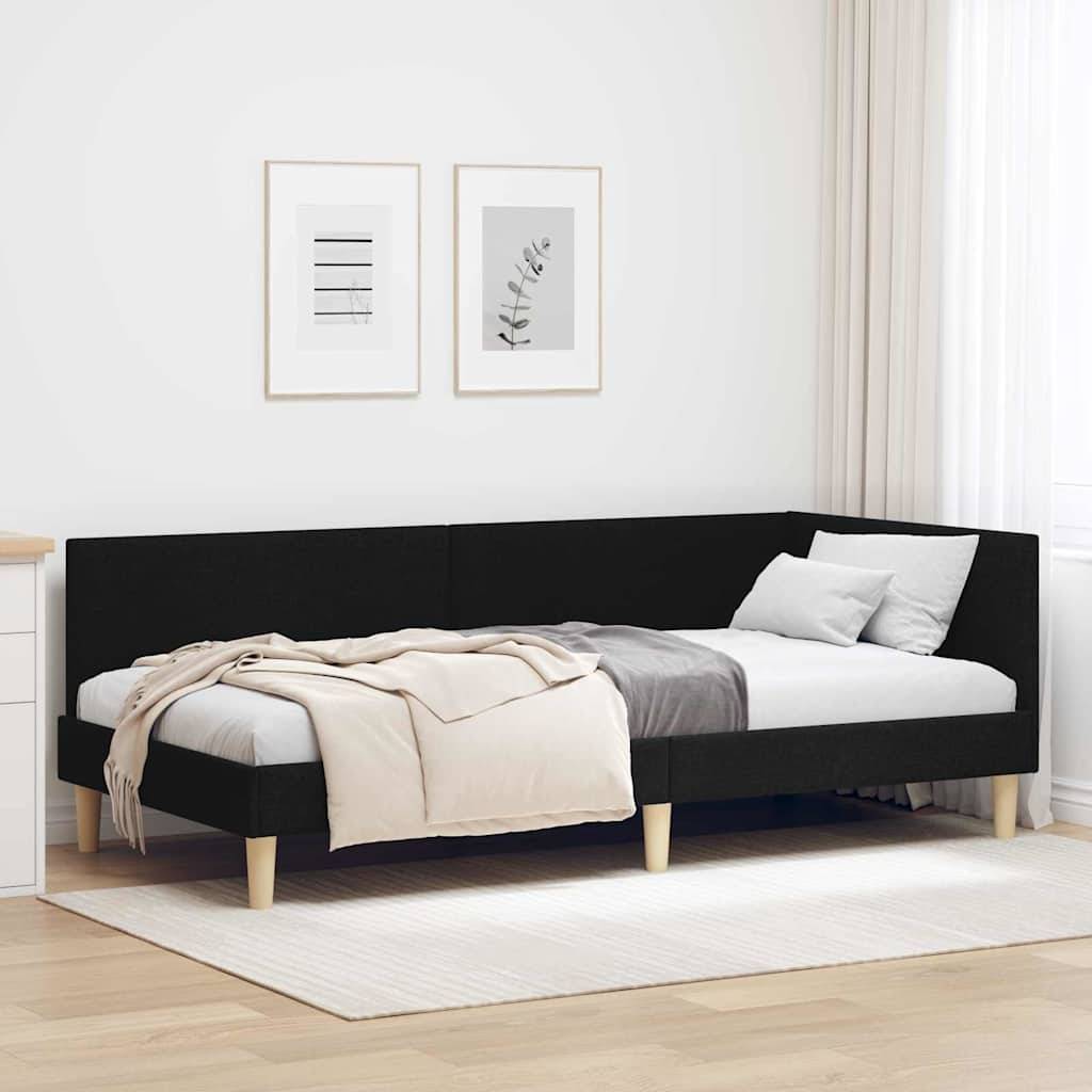 vidaXL Eckbettgestell Schwarz 90 cm x 190 cm Stoff und Sperrholz