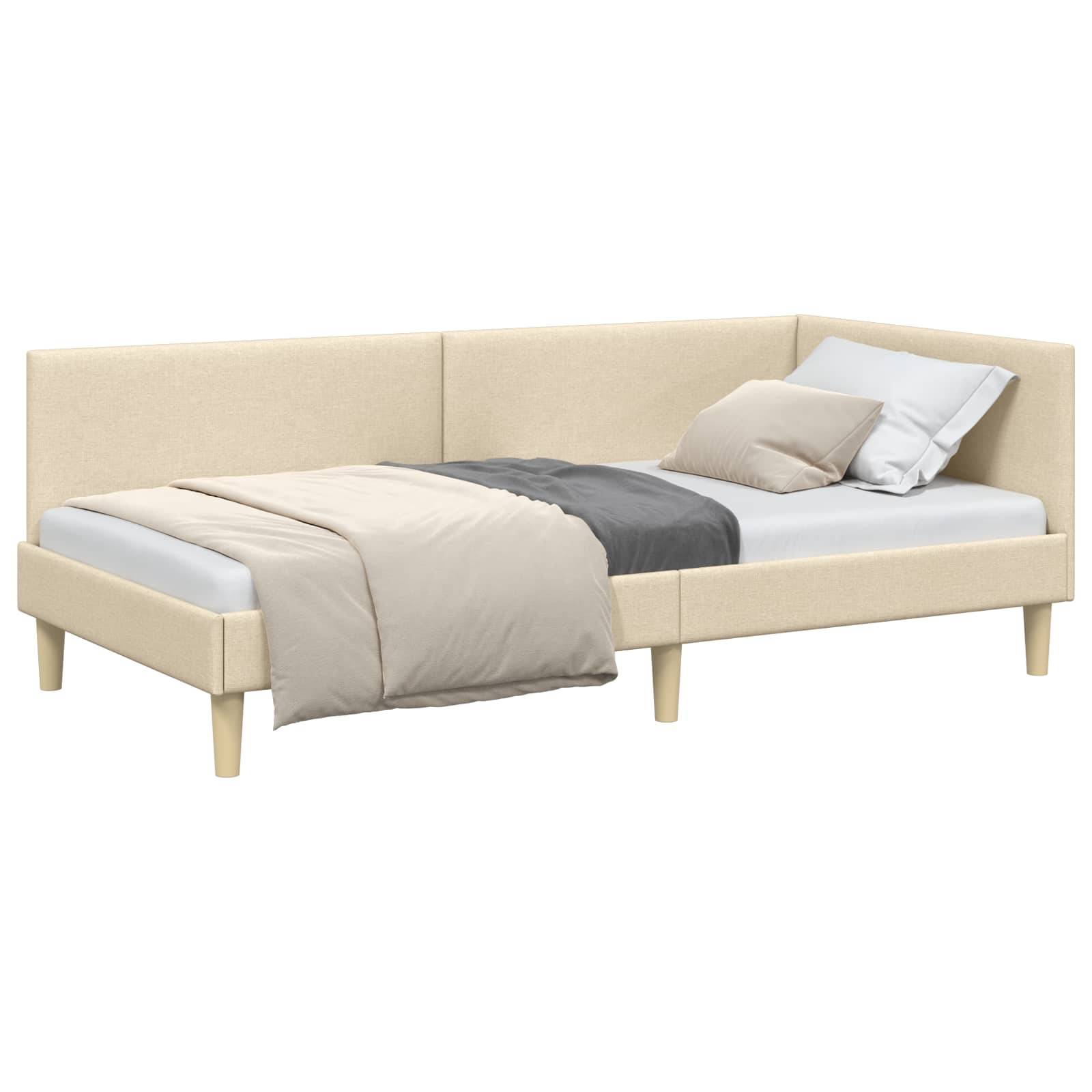 vidaXL Eckbettgestell Creme 100 cm x 200 cm Stoff und Sperrholz