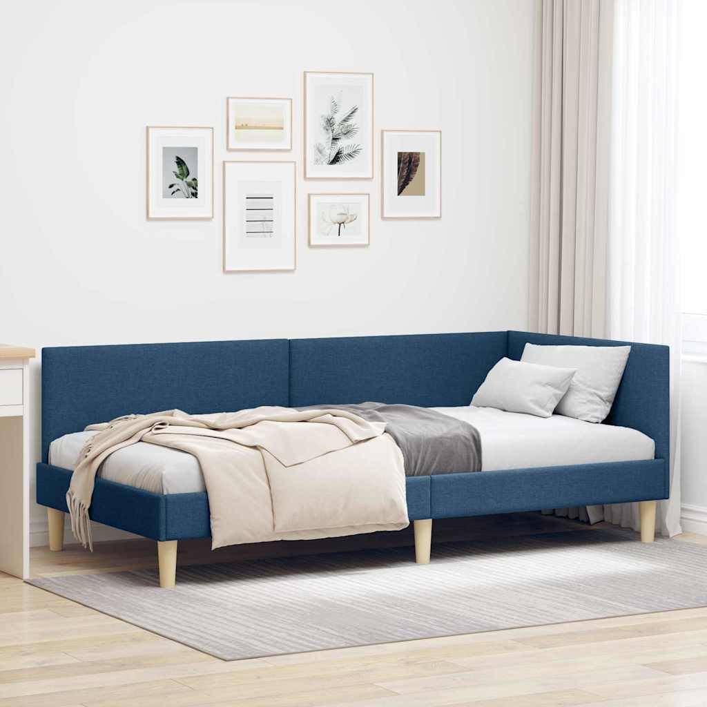vidaXL Eckbettgestell Blau 80 cm x 200 cm Stoff und Sperrholz