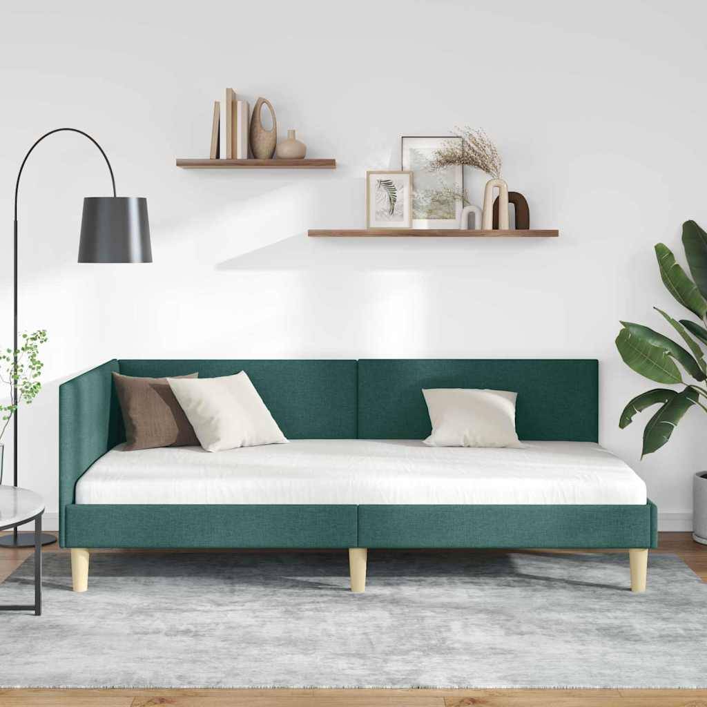 vidaXL Eckbettgestell Dunkelgrün 90 cm x 190 cm Stoff und Sperrholz