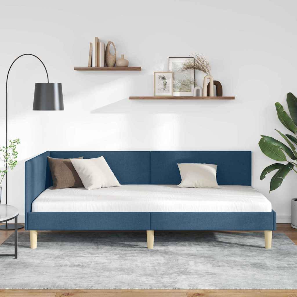 vidaXL Eckbettgestell Blau 80 cm x 200 cm Stoff und Sperrholz