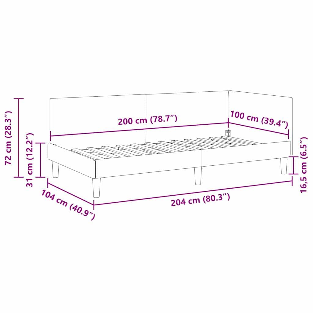 vidaXL Eckbettgestell Blau 100 cm x 200 cm Stoff und Sperrholz