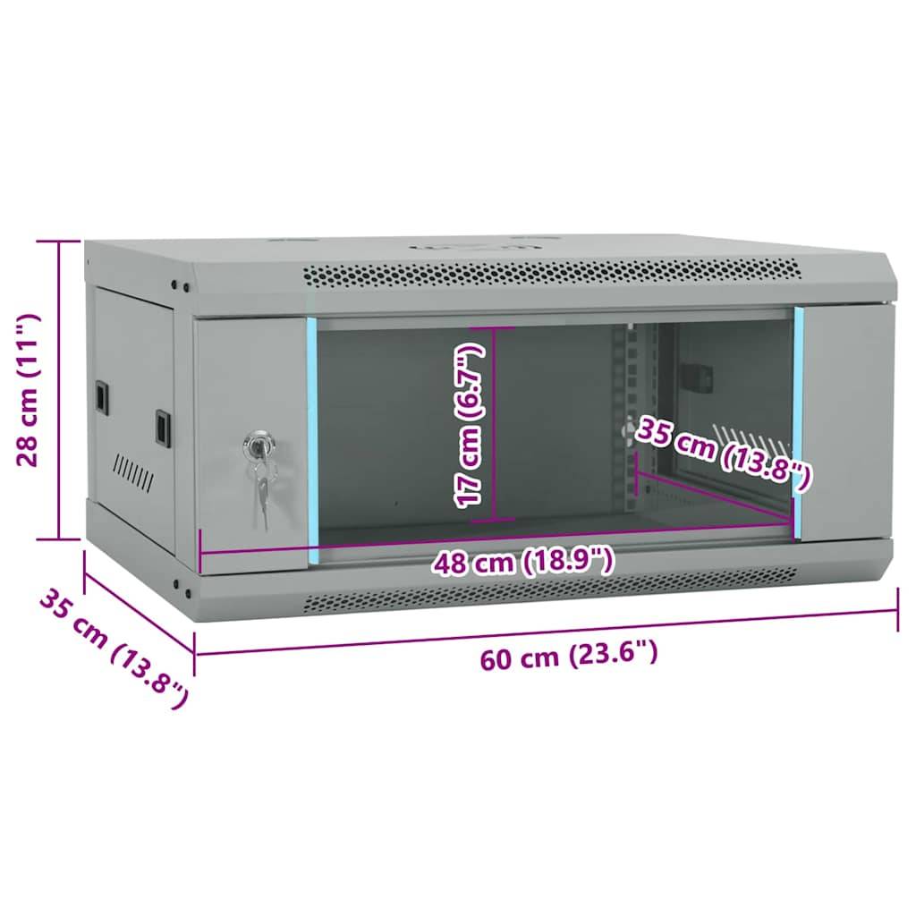 vidaXL Netzwerkschrank mit Speicher Grau 60 x 35 x 28 cm Stahl