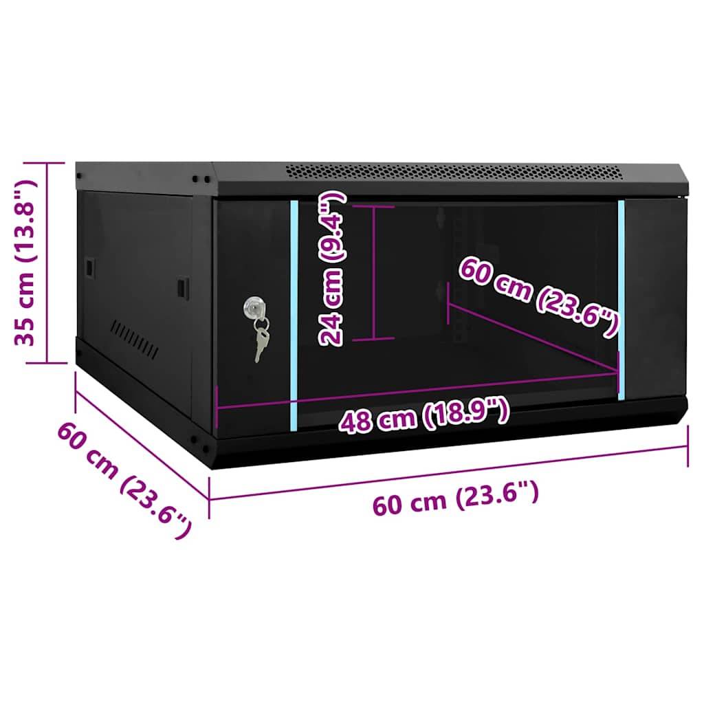 vidaXL Netzwerkschrank mit Speicher Schwarz 60 x 60 x 35 cm Stahl