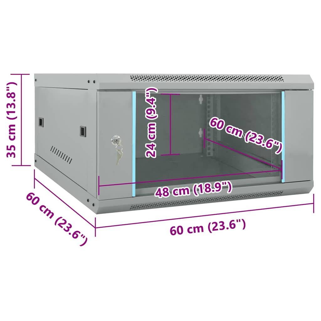 vidaXL Netzwerkschrank mit Speicher Grau 60 x 60 x 35 cm Stahl