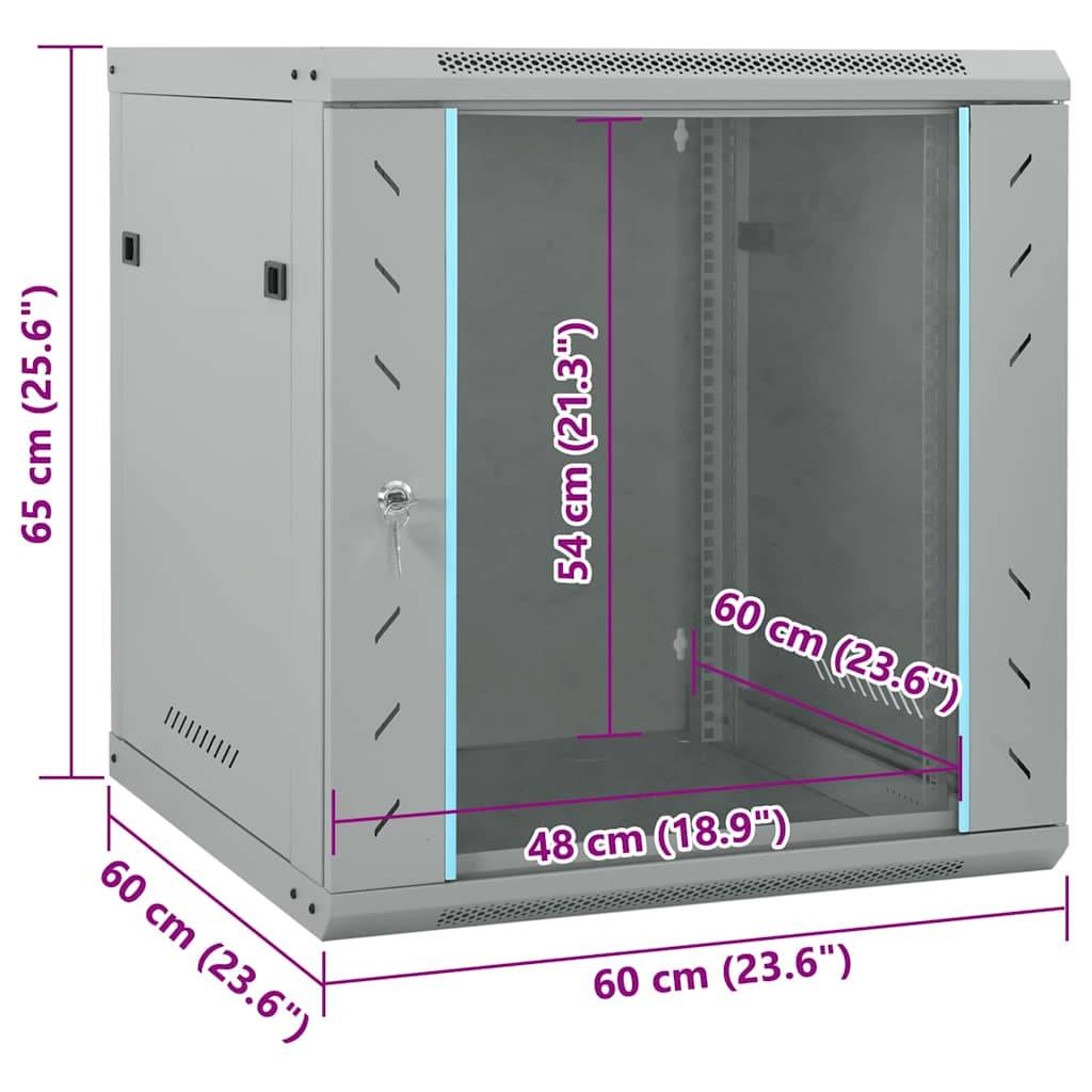 vidaXL Netzwerkschrank mit Speicher Grau 60 x 60 x 65 cm Stahl