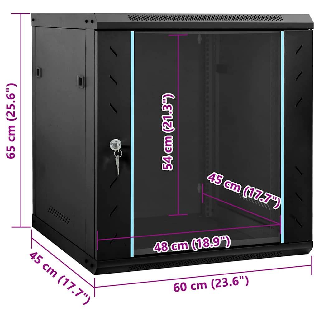 vidaXL Netzwerkschrank mit Speicher Schwarz 60 x 45 x 65 cm Stahl