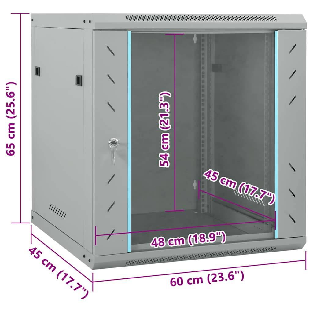 vidaXL Netzwerkschrank mit Speicher Grau 60 x 45 x 65 cm Stahl