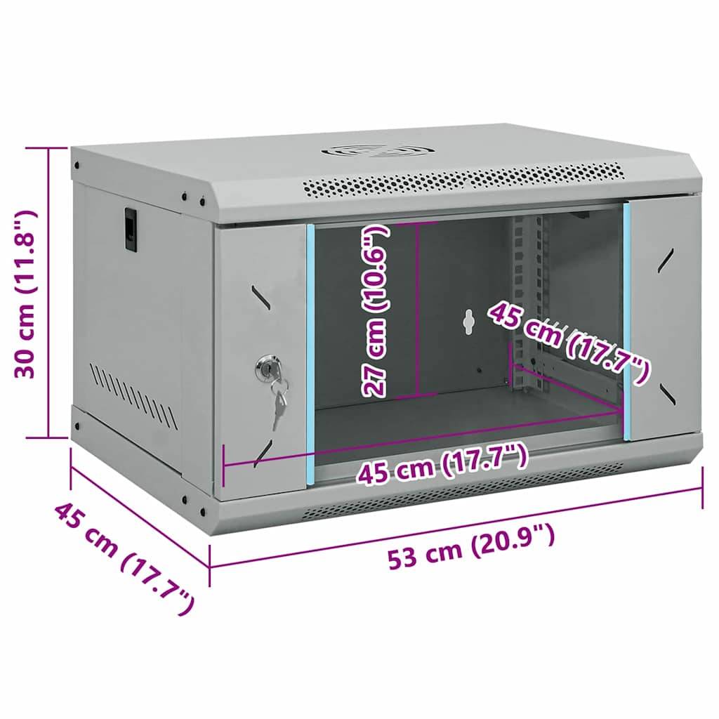 vidaXL Netzwerkschrank mit Speicher Grau 53 x 45 x 30 cm Stahl