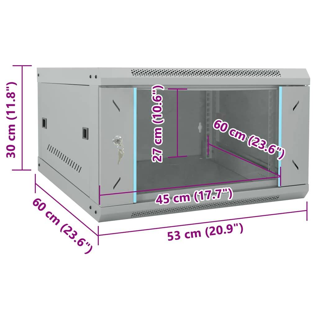 vidaXL Netzwerkschrank mit Speicher Grau 53 x 60 x 30 cm Stahl
