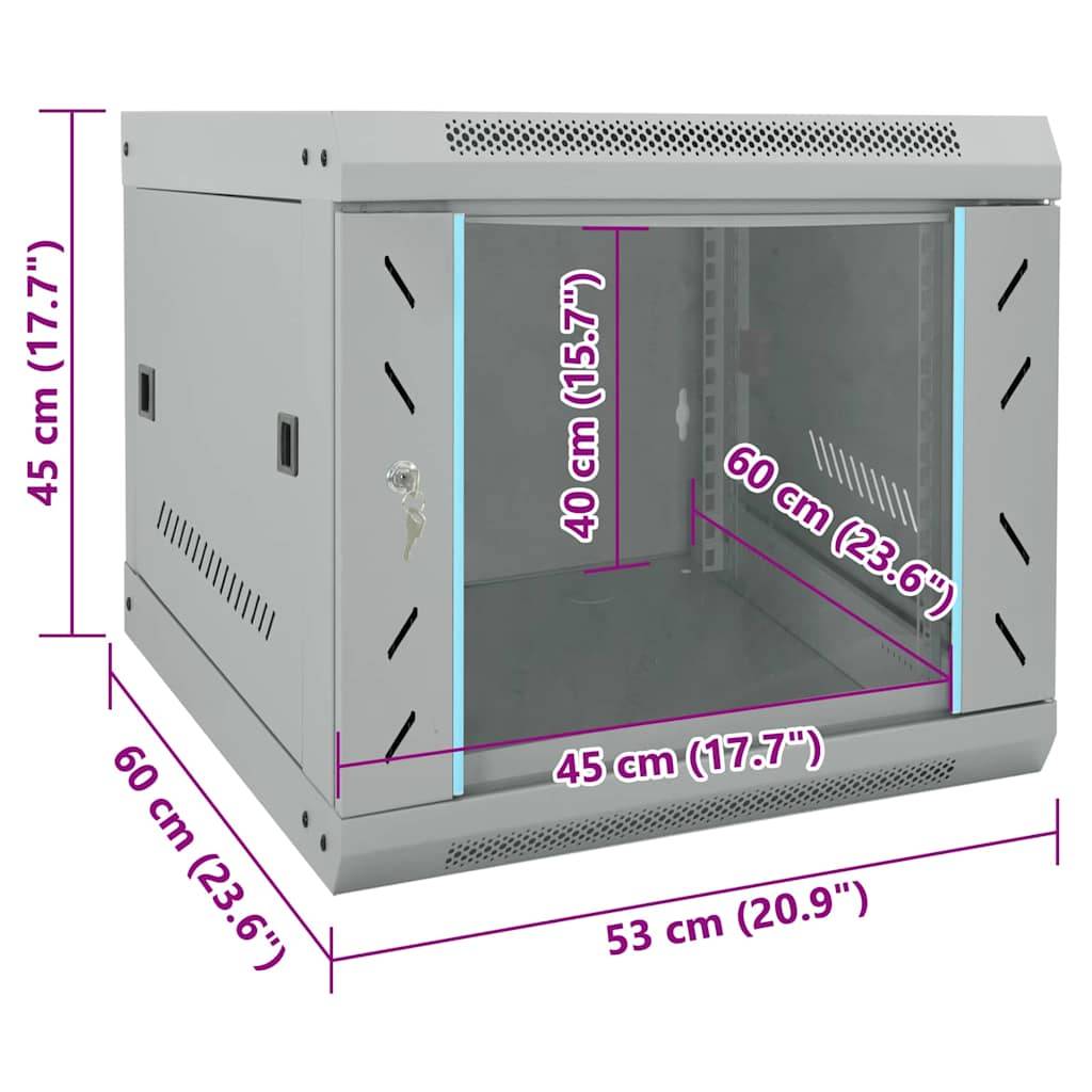 vidaXL Netzwerkschrank mit Speicher Grau 53 x 60 x 45 cm Stahl