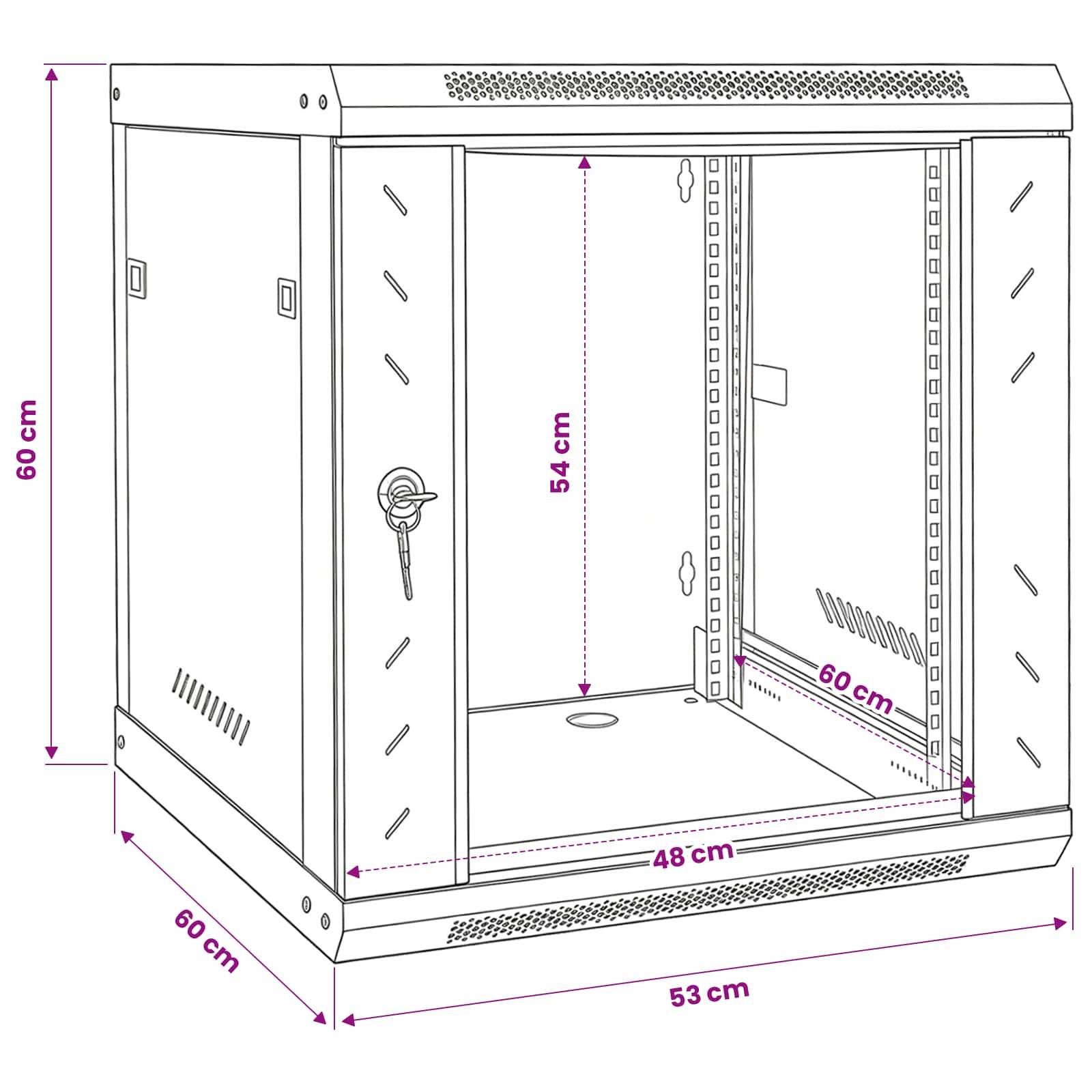 vidaXL Netzwerkschrank mit Speicher Schwarz 53 x 60 x 60 cm Stahl