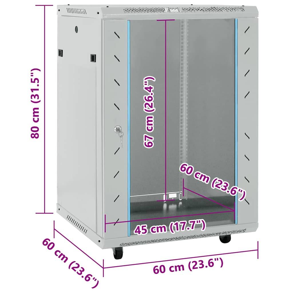 vidaXL Netzwerkschrank mit Speicher Grau 60 x 60 x 80 cm Stahl
