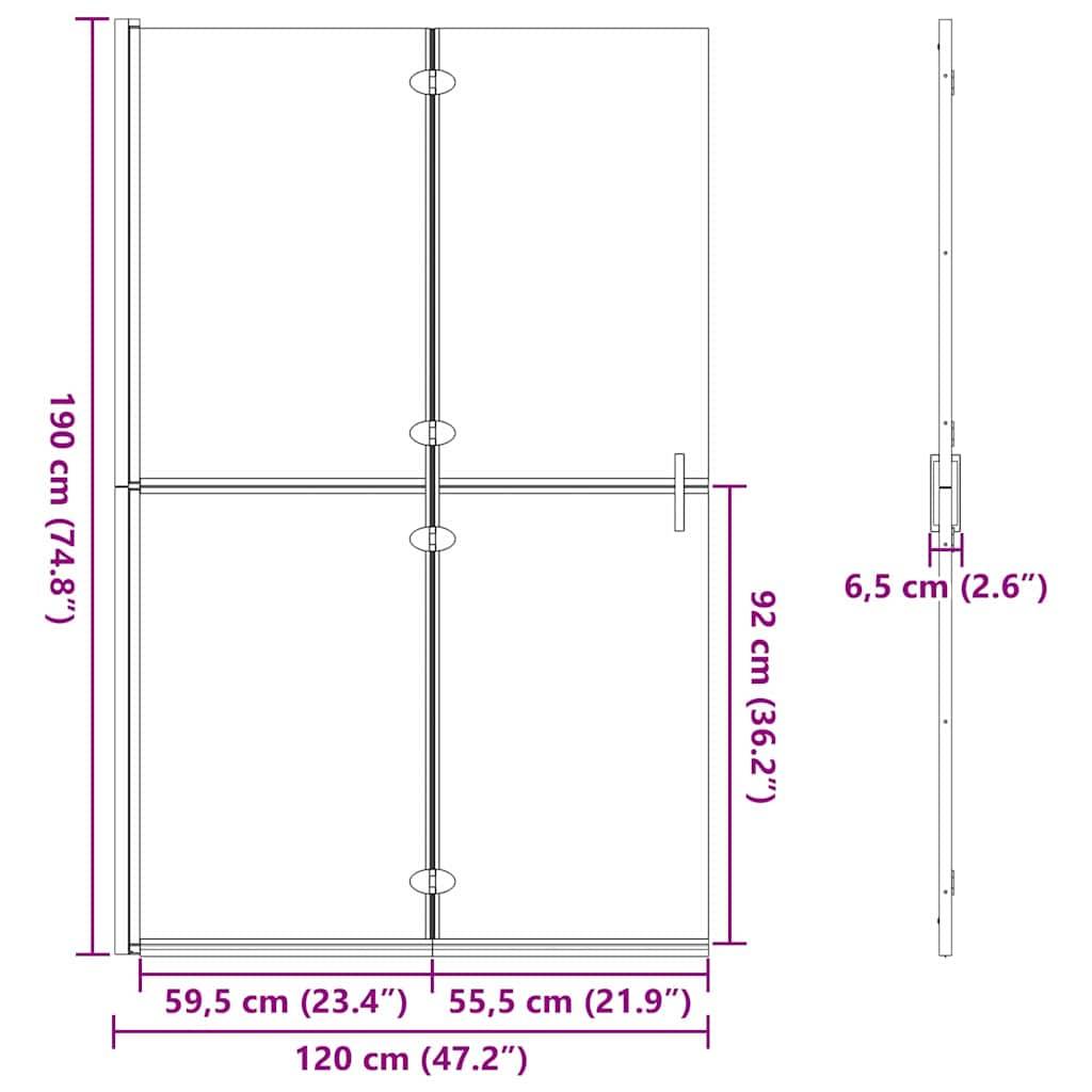 Eine technische Zeichnung einer Glastür mit Abmessungen: Höhe 190 cm (74,8