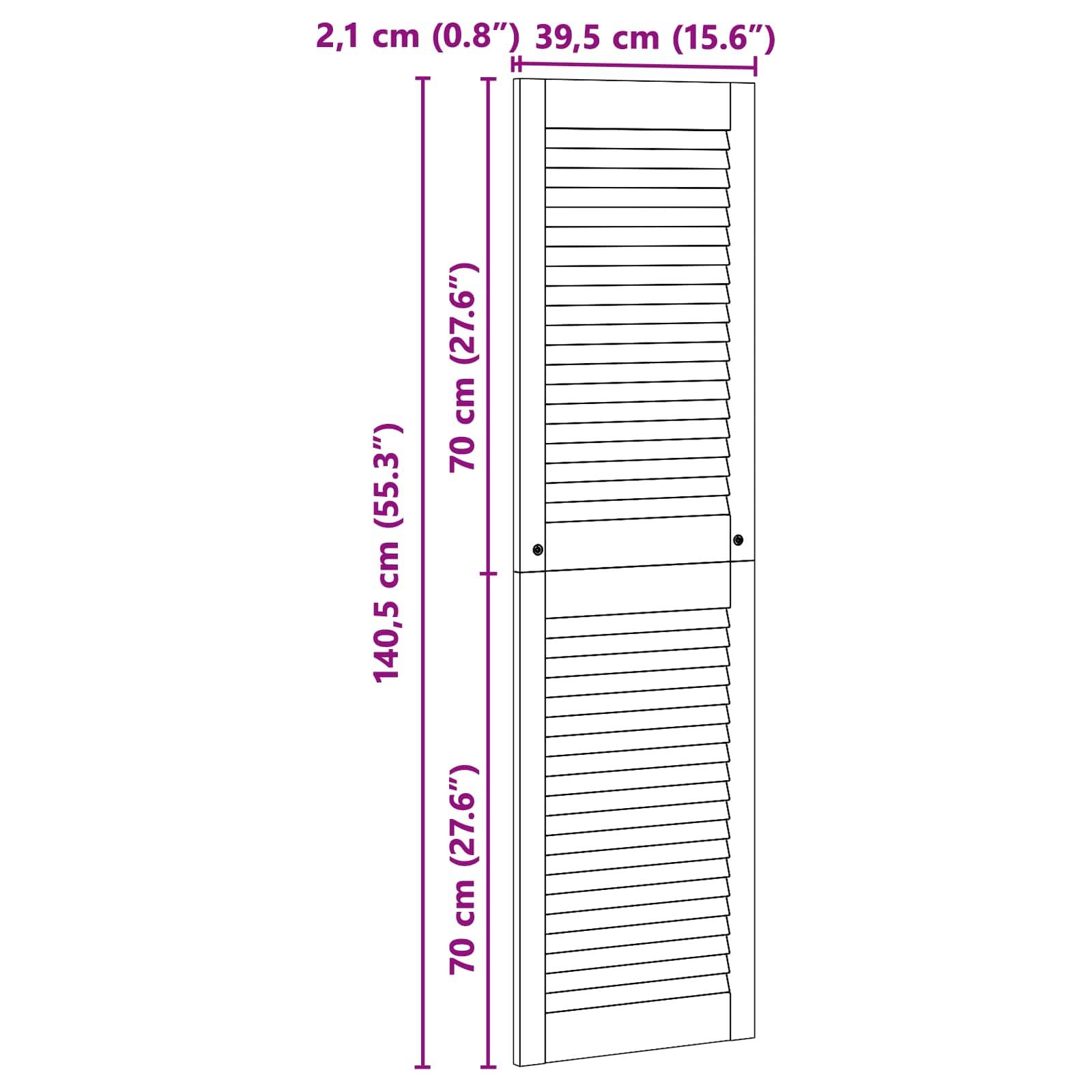 Diagramm einer Lamellentür mit Maßen: 2,1 cm (0,8