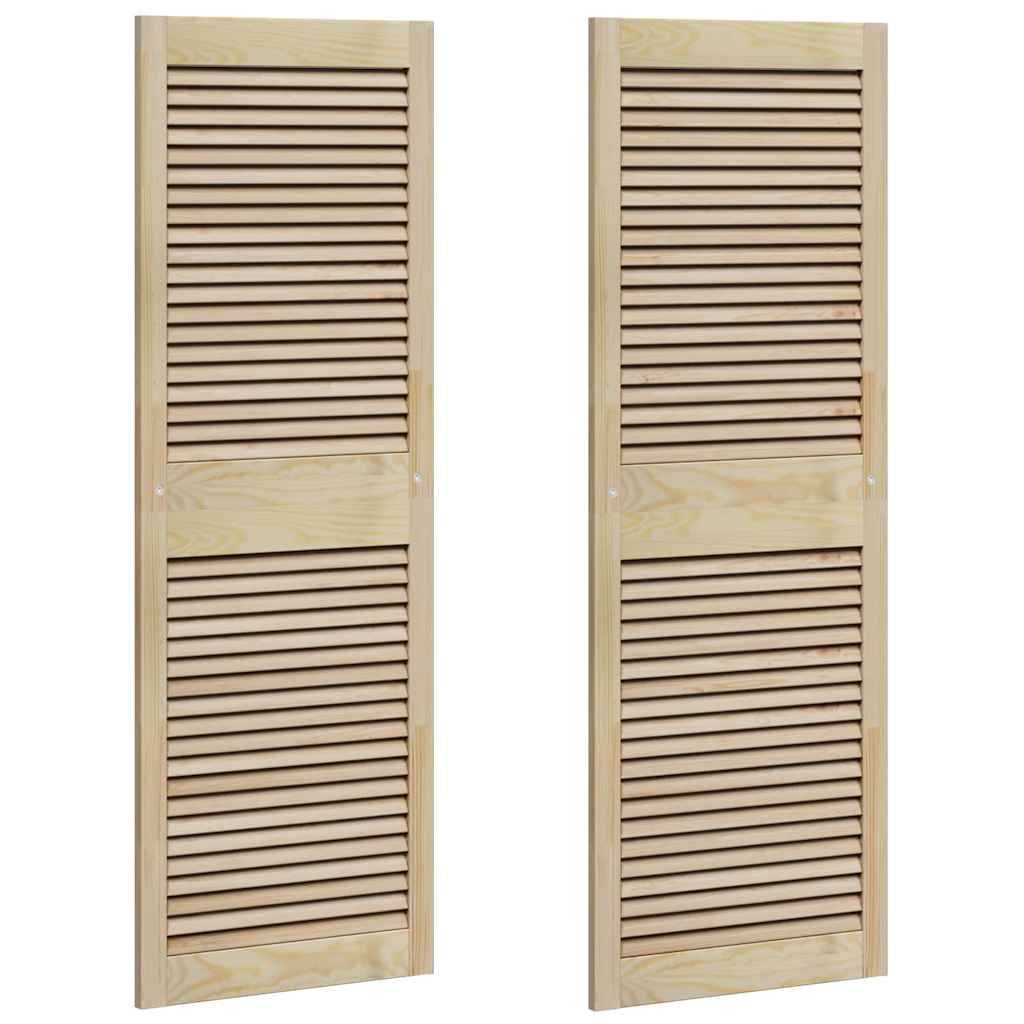 Zwei Holzjalousietüren mit horizontalen Lamellen, nebeneinander dargestellt, aus hellem Holz.
