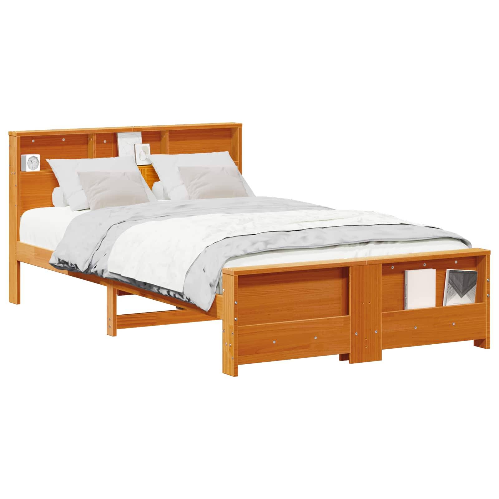 vidaXL Bettrahmen mit Kopfteil Wachsbraun 120 x 200 cm Holzwerkstoff