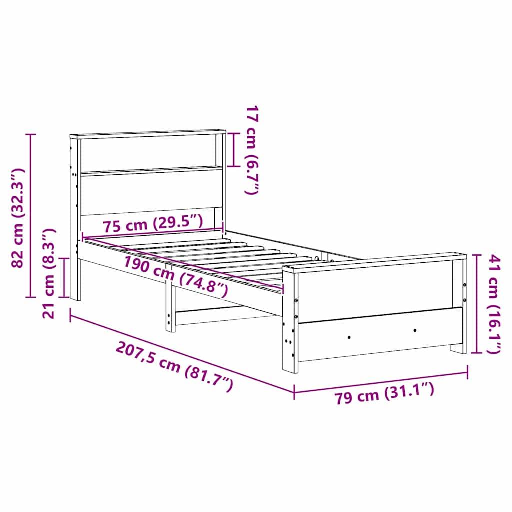 vidaXL Bettrahmen mit Kopfteil Braun 75 x 190 cm Holzwerkstoff