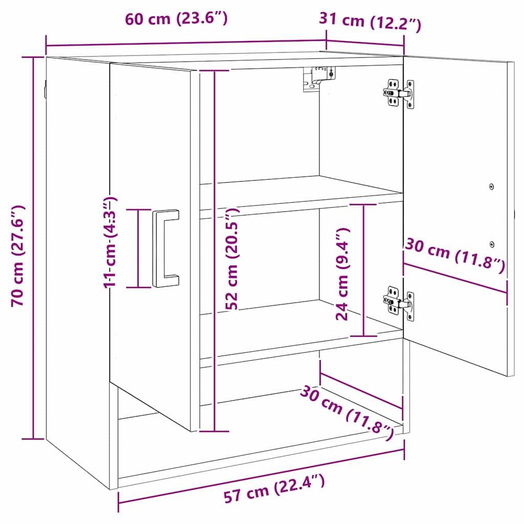 vidaXL Wandschrank Schwarz Eichen-Optik 60 x 31 x 70 cm Holzwerkstoff