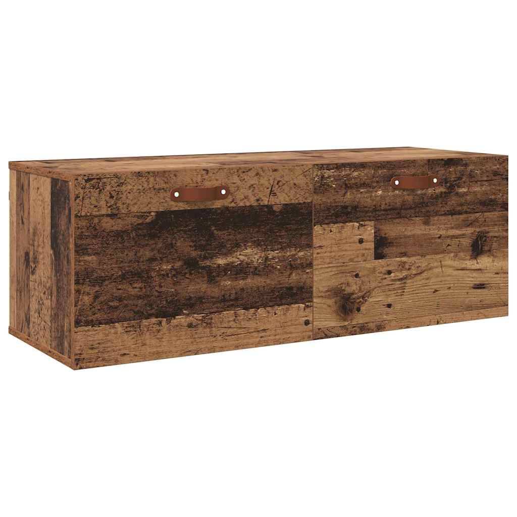 Wandschrank aus Holz mit rustikaler Oberfläche, ausgestattet mit zwei Schiebetüren und einfachen Metallgriffen.