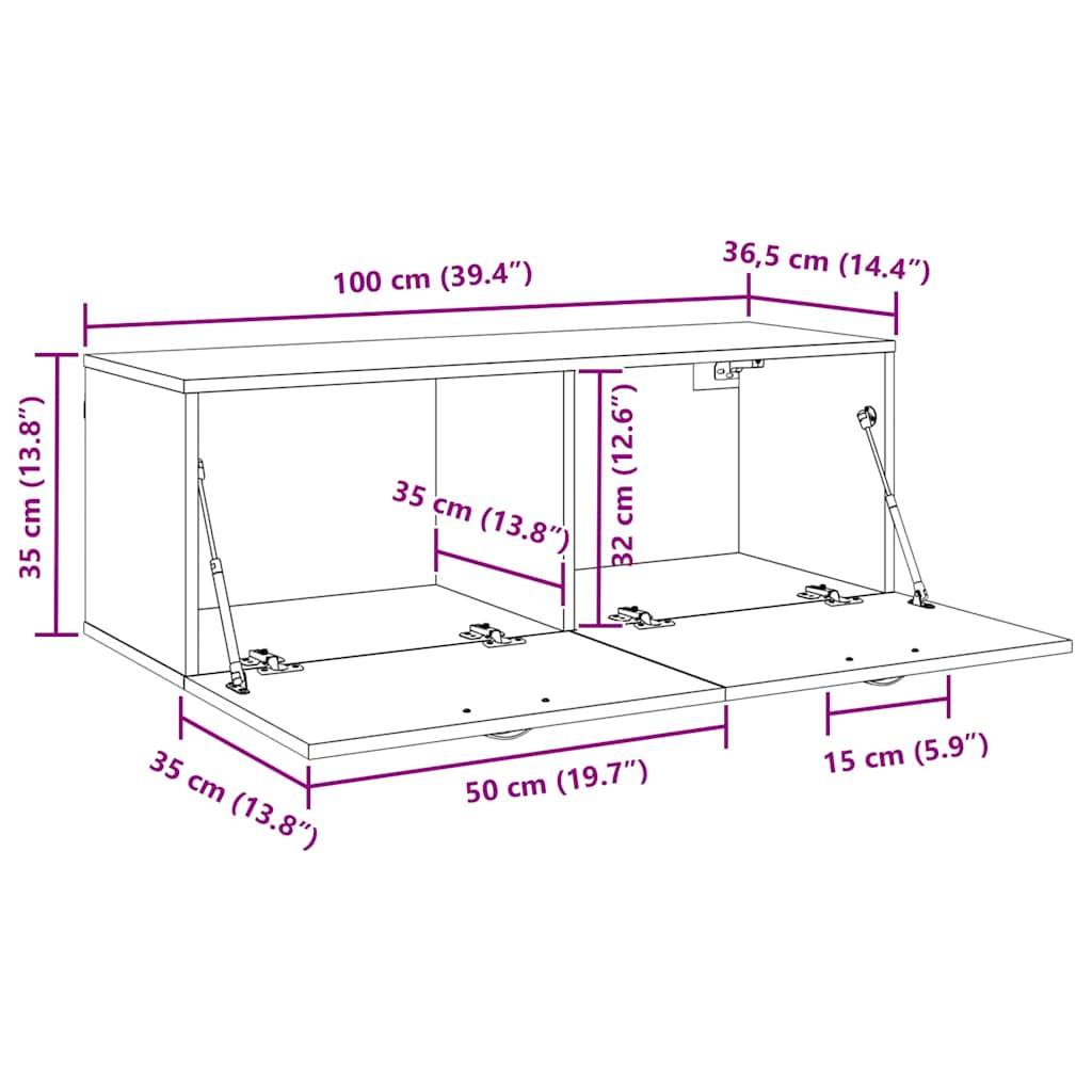 vidaXL Wandschrank Schwarz Eichen-Optik 100 x 36,5 x 35 cm