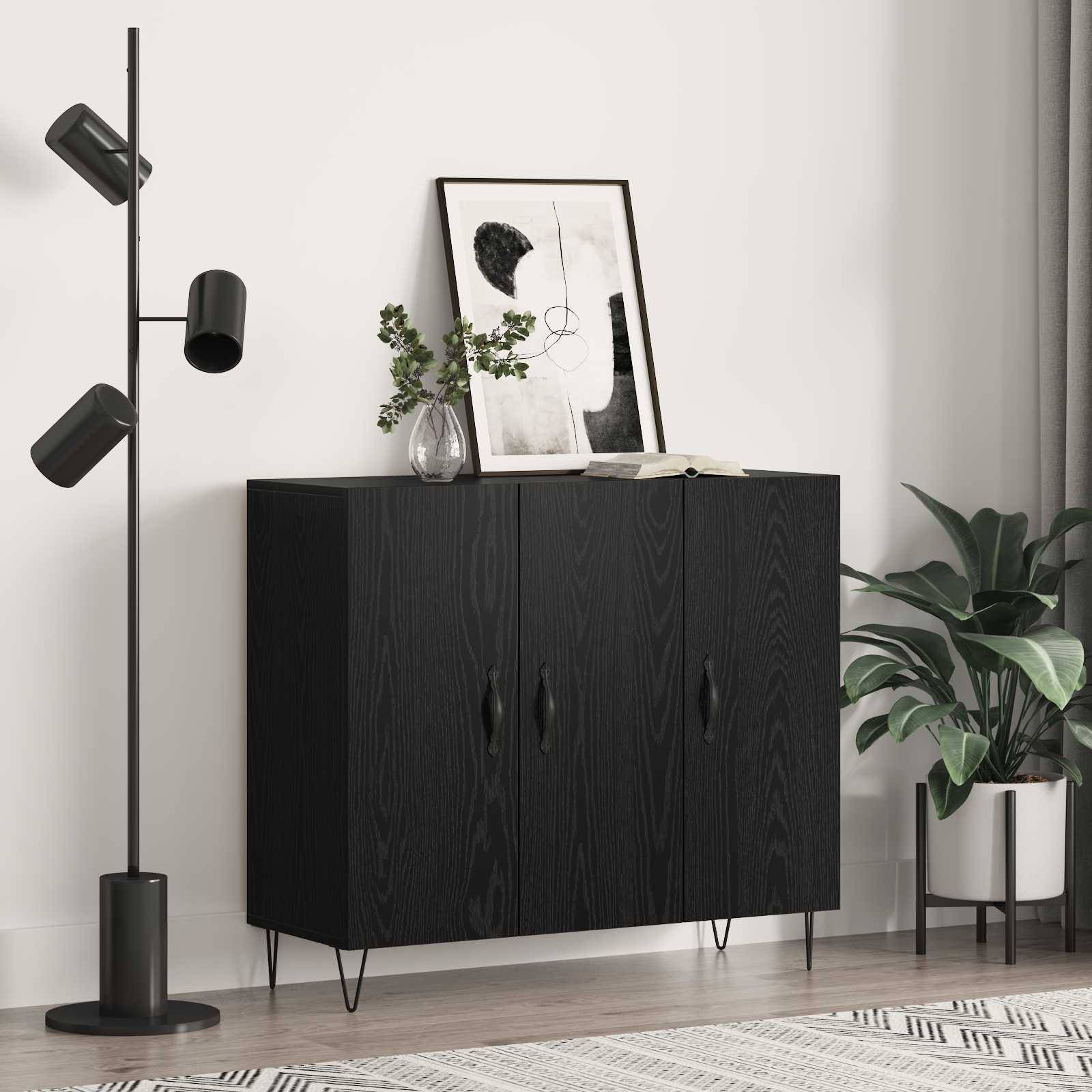 vidaXL Sideboard Schwarz Eichen-Optik 90 x 32,5 x 80 cm Holzwerkstoff