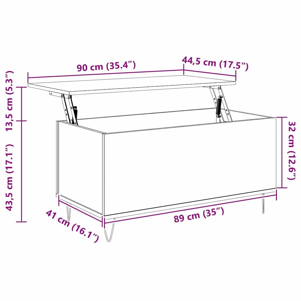 vidaXL Couchtisch Schwarz Eichen-Optik 90 x 44.5 x 45 cm Holzwerkstoff