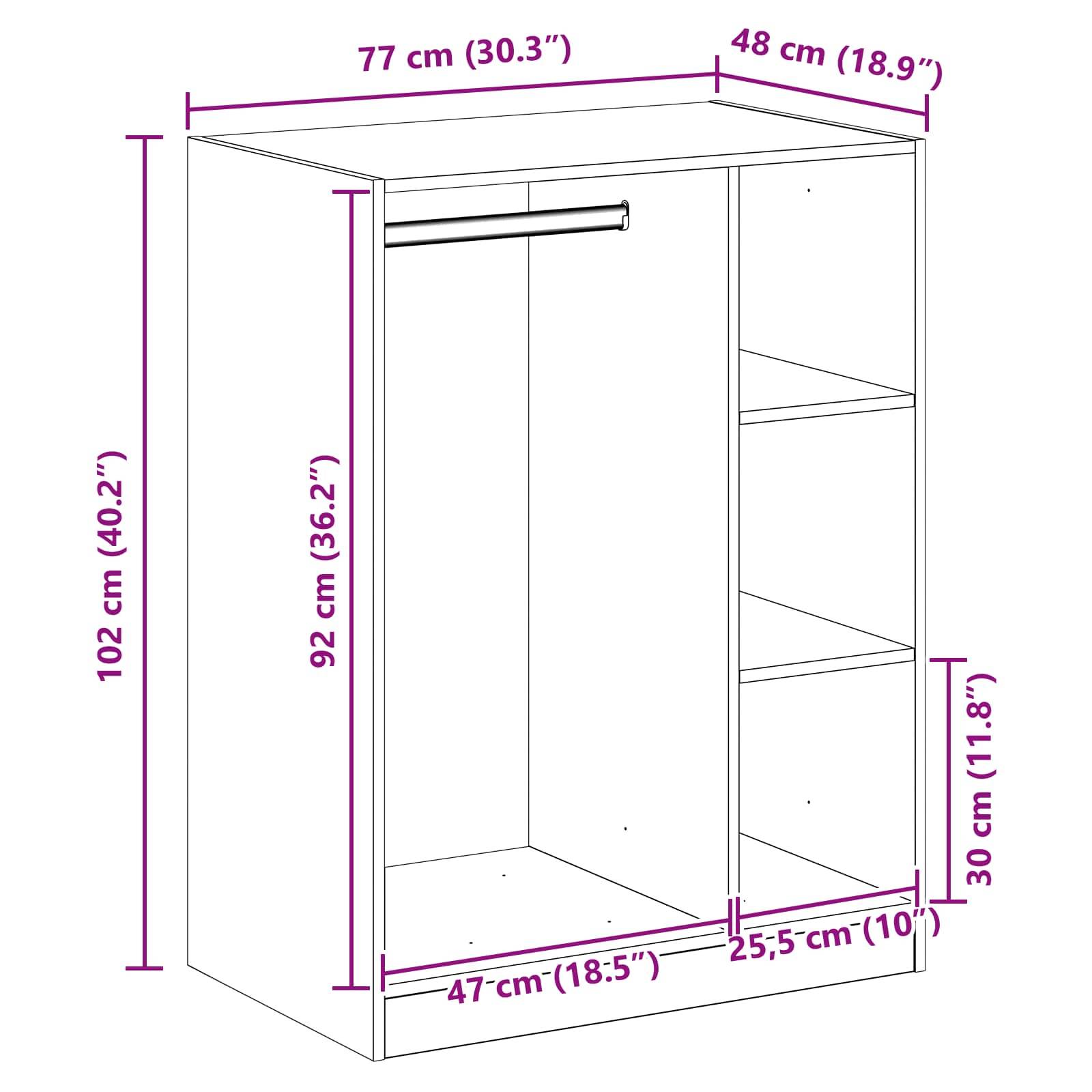 vidaXL Kleiderschrank mit Regal mit Speicher Altholz 77 x 48 x 102 cm