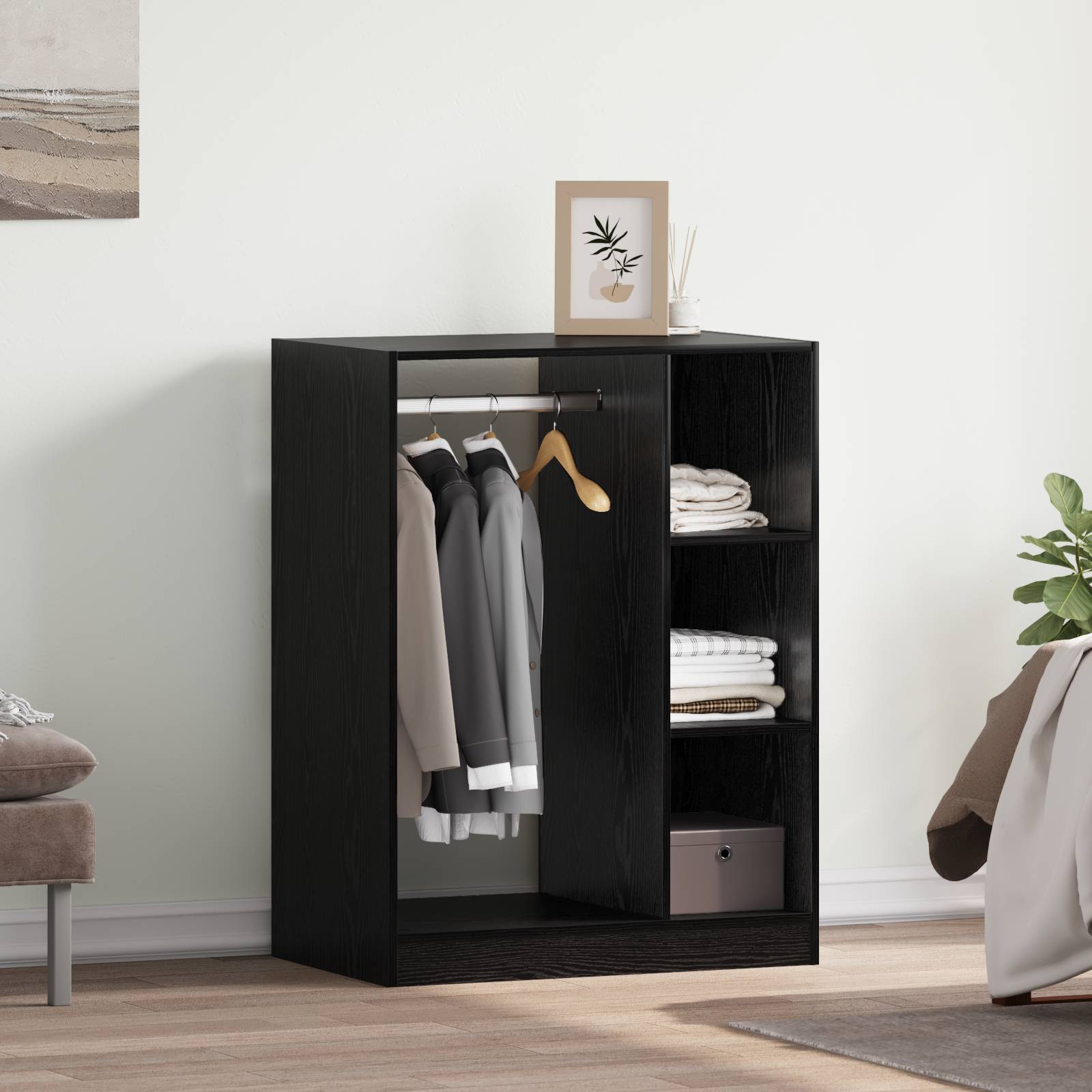 vidaXL Kleiderschrank mit Regal Schwarz Eichen-Optik 77 x 48 x 102 cm