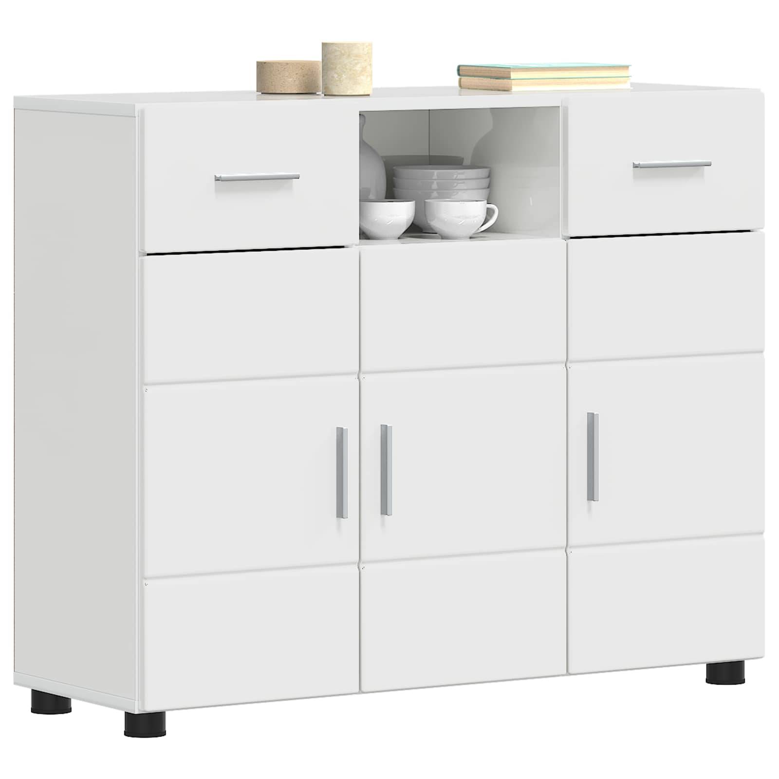 vidaXL Holzschrank Hochglanz Weiß 88,5 x 30,5 x 73 cm Holzwerkstoff
