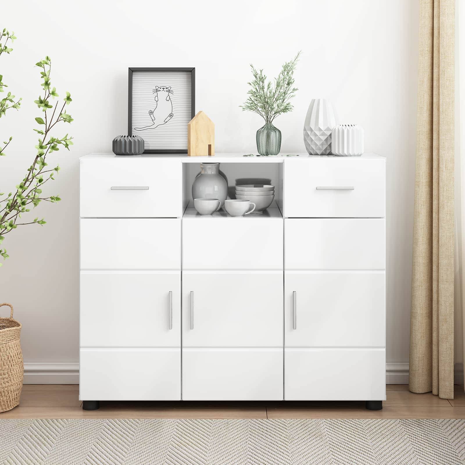 vidaXL Holzschrank Hochglanz Weiß 88,5 x 30,5 x 73 cm Holzwerkstoff