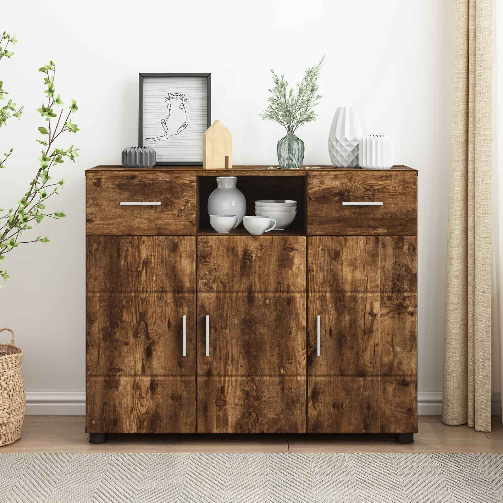 vidaXL Holzschrank Geräucherte Eiche 88,5 x 30,5 x 73 cm Holzwerkstoff