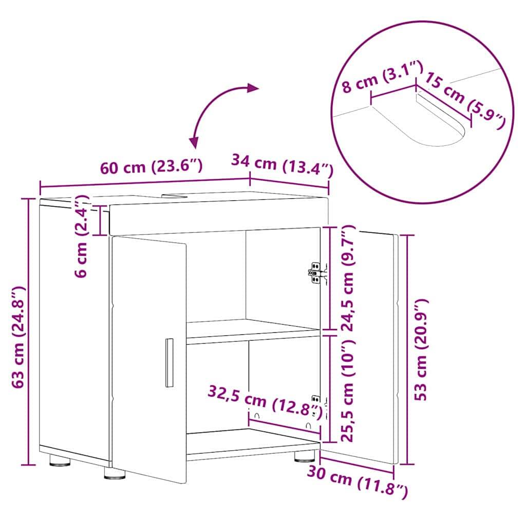 vidaXL Badezimmerschrank-Set TULUM Altholz 60 x 34 x 63 cm