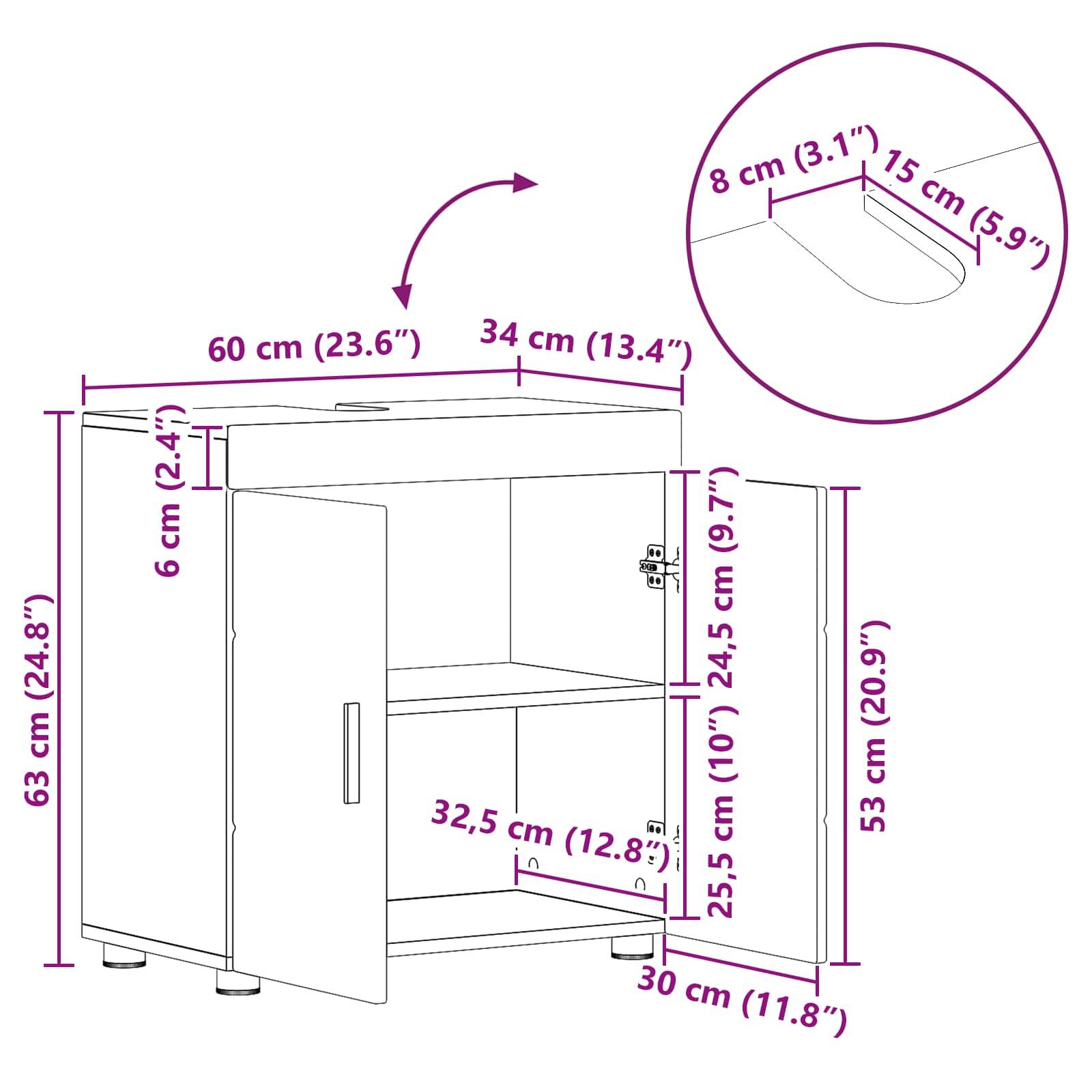 vidaXL Badezimmerschrank-Set TULUM Weiß 60 x 34 x 63 cm Holzwerkstoff
