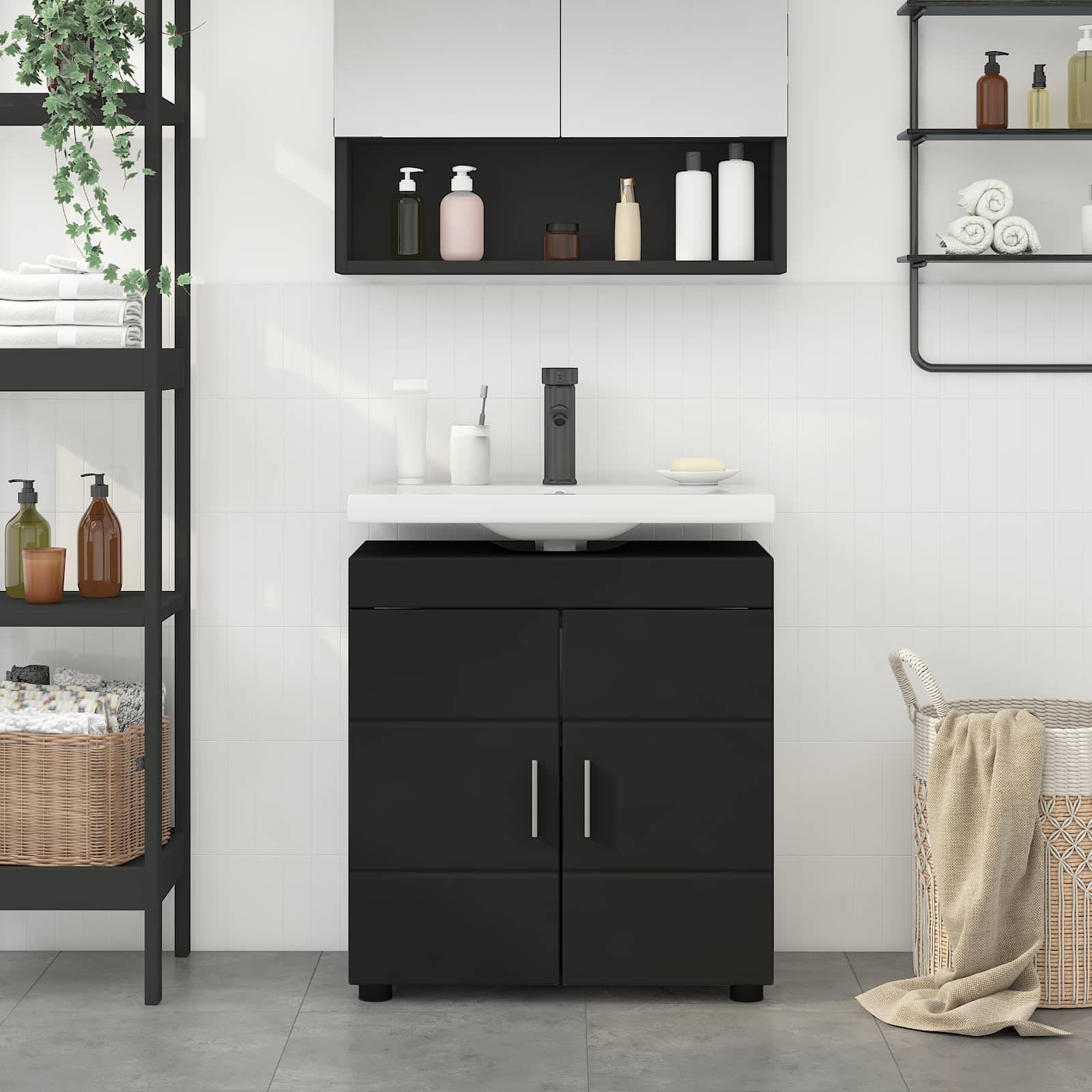 vidaXL Badezimmerschrank-Set TULUM Schwarz 60 x 34 x 63 cm