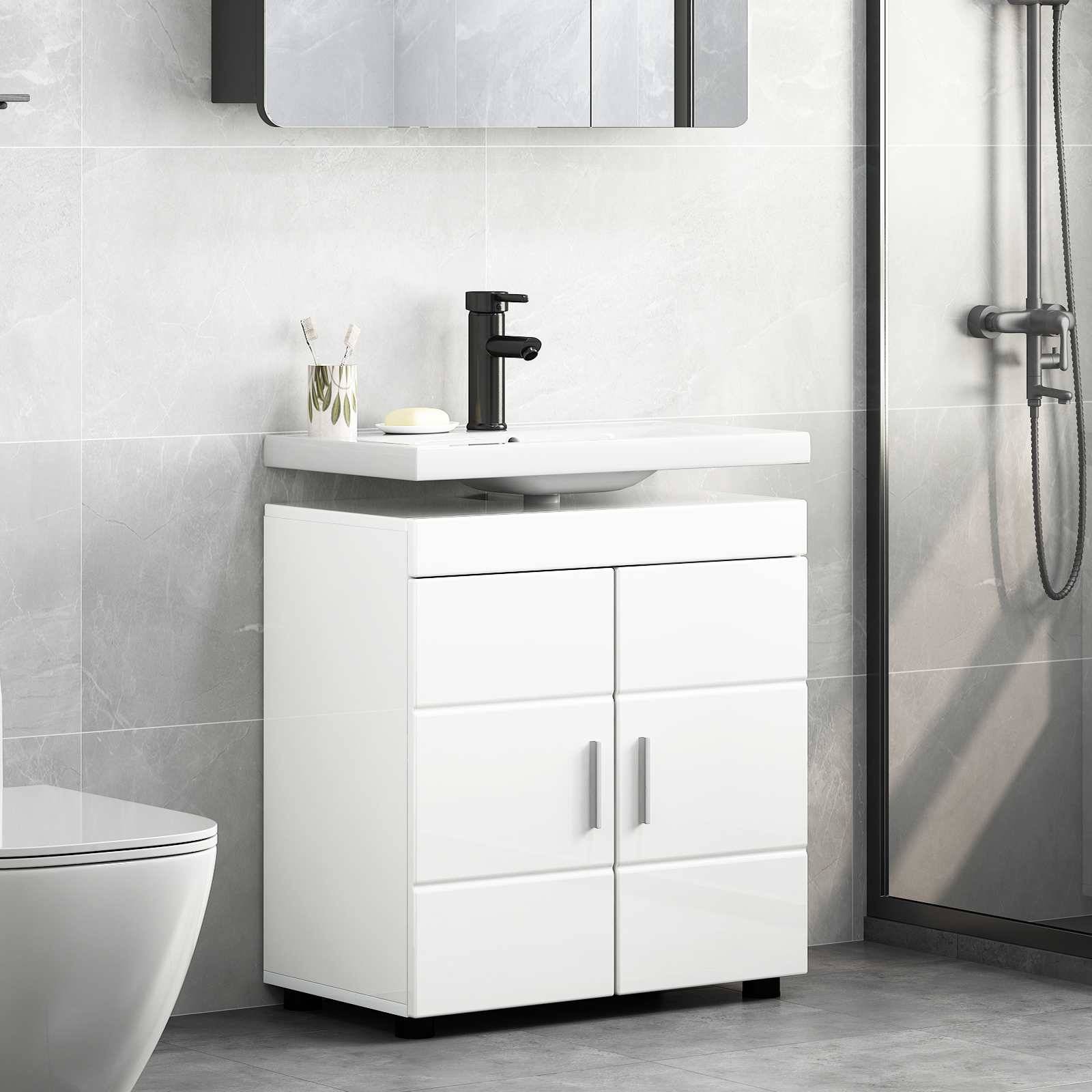 vidaXL Badezimmerschrank-Set TULUM Hochglanz Weiß 60 x 34 x 63 cm