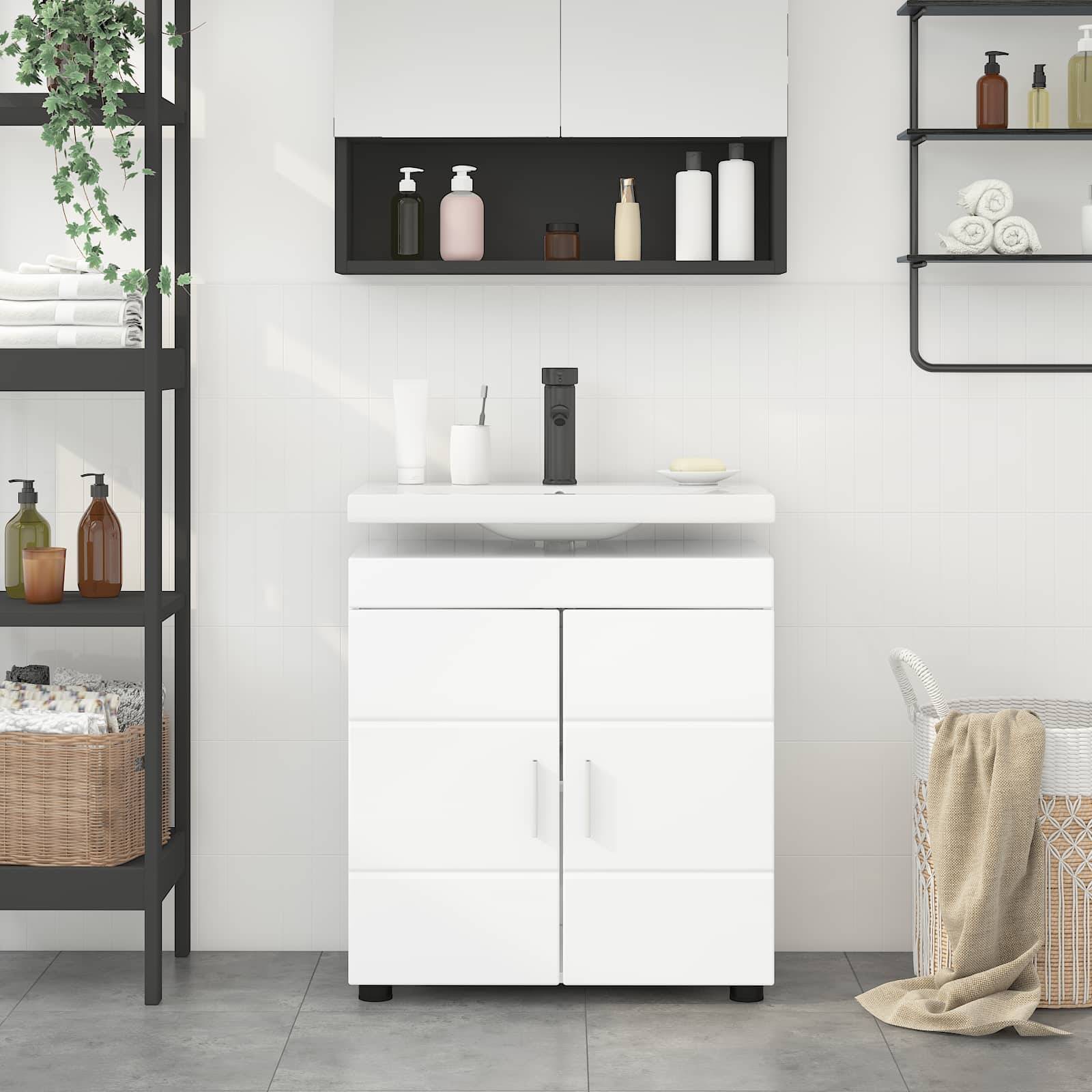 vidaXL Badezimmerschrank-Set TULUM Hochglanz Weiß 60 x 34 x 63 cm