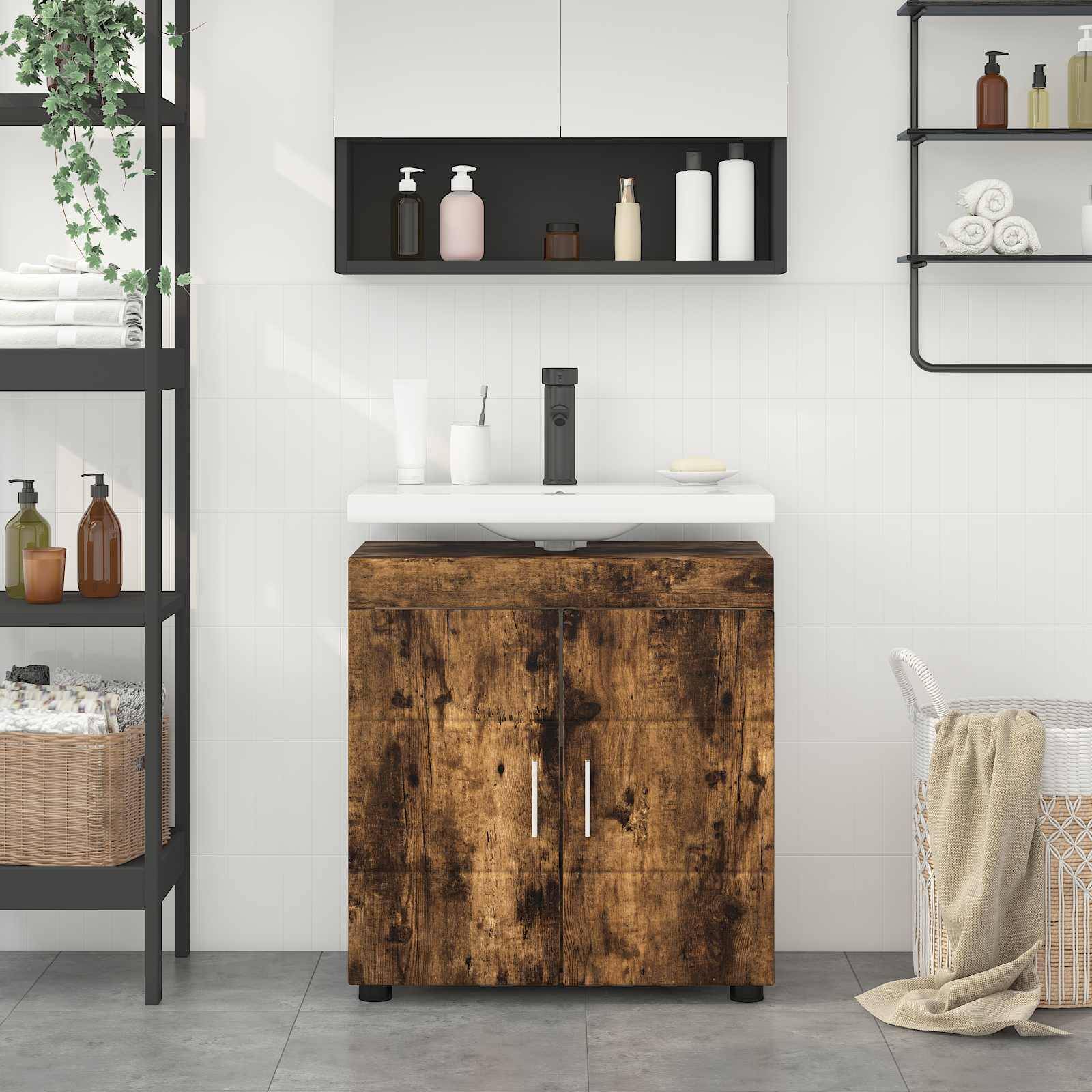 vidaXL Badezimmerschrank-Set TULUM Geräucherte Eiche 60 x 34 x 63 cm