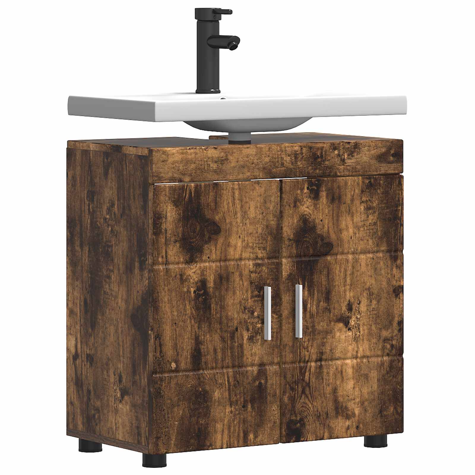 vidaXL Badezimmerschrank-Set TULUM Geräucherte Eiche 60 x 34 x 63 cm