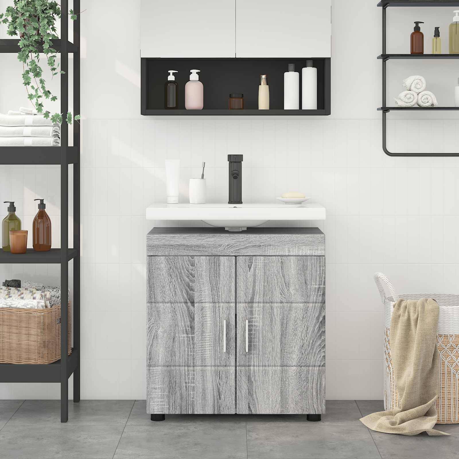 vidaXL Badezimmerschrank-Set TULUM Graues Sonoma 60 x 34 x 63 cm