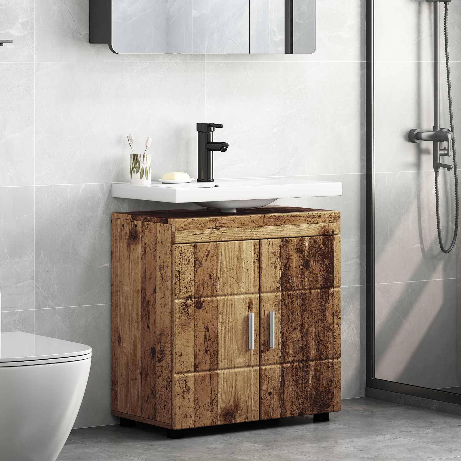 vidaXL Badezimmerschrank-Set TULUM Altholz 60 x 34 x 63 cm
