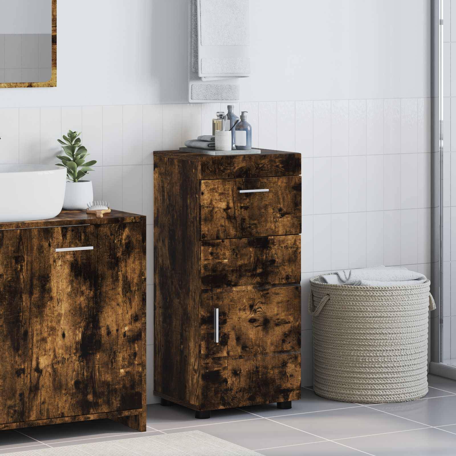 vidaXL Badezimmerschrank-Set TULUM Geräucherte Eiche 37 x 31,5 x 82 cm
