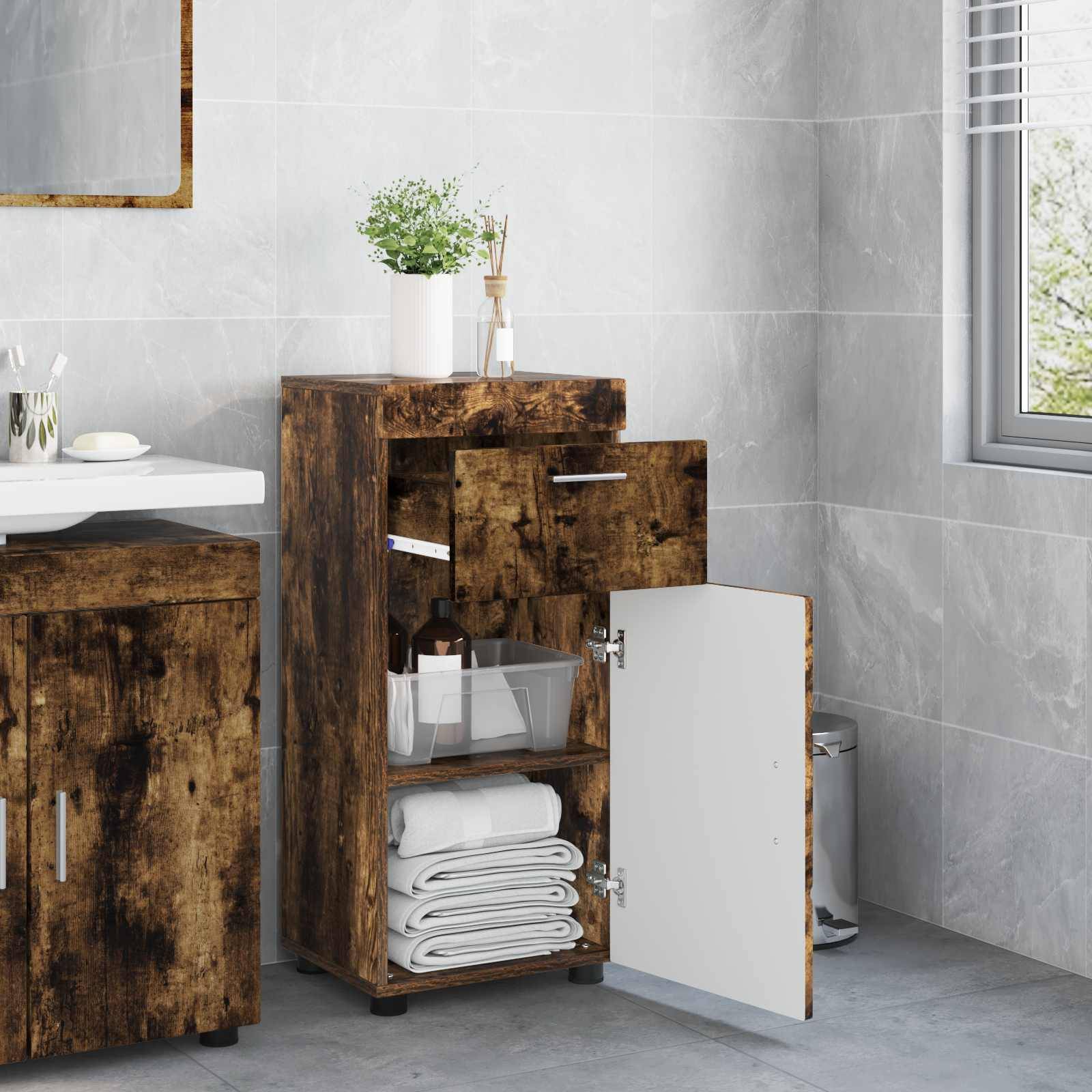 vidaXL Badezimmerschrank-Set TULUM Geräucherte Eiche 37 x 31,5 x 82 cm