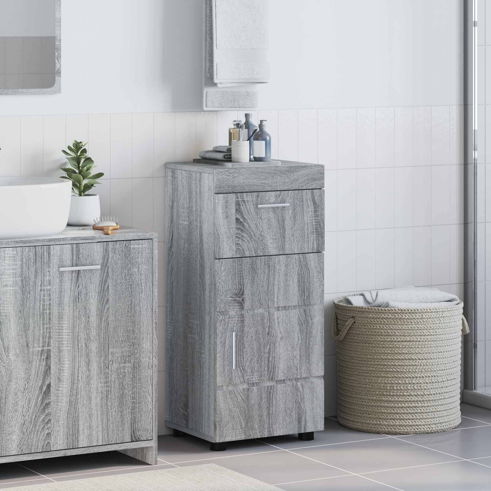vidaXL Badezimmerschrank-Set TULUM Graues Sonoma 37 x 31,5 x 82 cm
