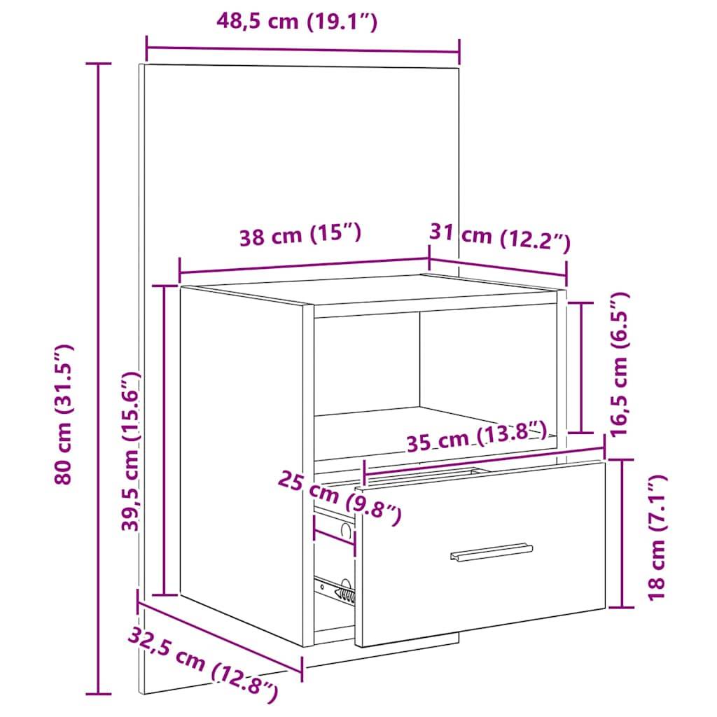 vidaXL Nachttisch 2 pcs Schwarz Eichen-Optik 50 x 32,5 x 80cm