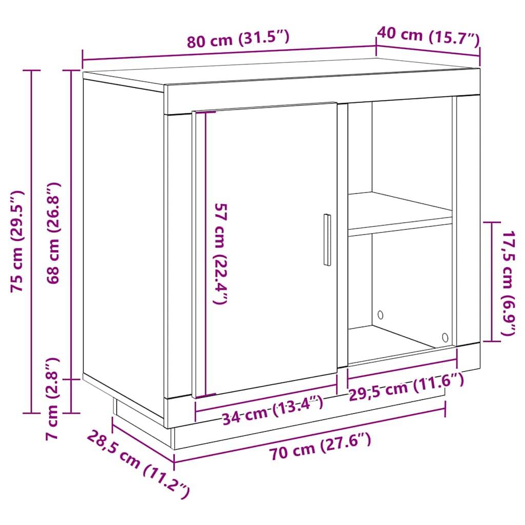 vidaXL Sideboard Schwarz Eichen-Optik 80 x 40 x 75 cm Holzwerkstoff