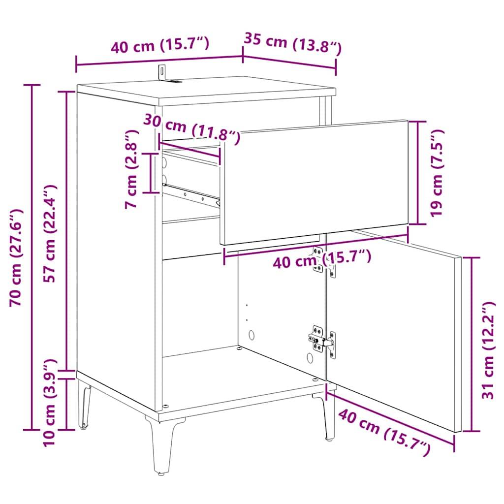 vidaXL Nachttisch 2 pcs Altholz 40 x 35 x 70 cm Holzwerkstoff